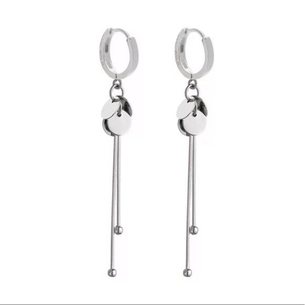 NEW 925 STERLING SILVER LONG TASSEL HOOP EARRINGS - Picture 4 of 5